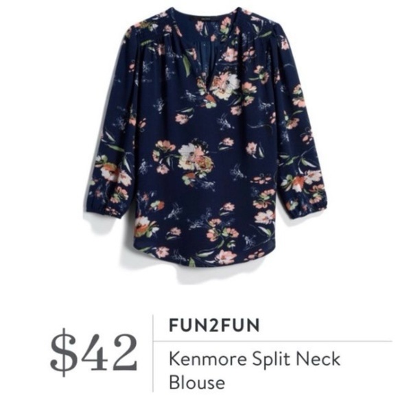Navy Coral Floral Kenmore Splitneck Popover Blouse by Fun2Fun Stitchfix NWOT - Picture 3 of 16